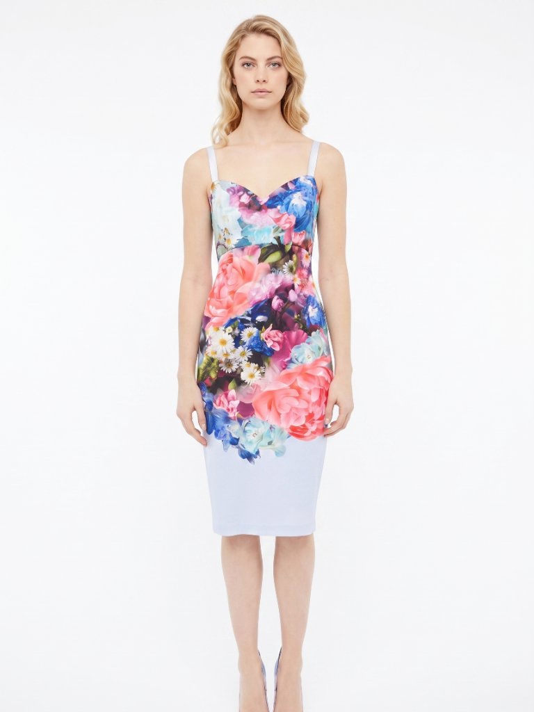 Ted Baker Emore Focus Bouquet Floral Bodycon Midi Dress Size 1 Us 4